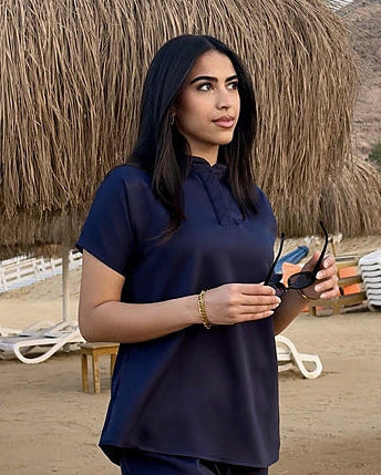 Female half collar navy blue scrub