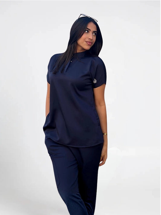 Female half collar navy blue scrub