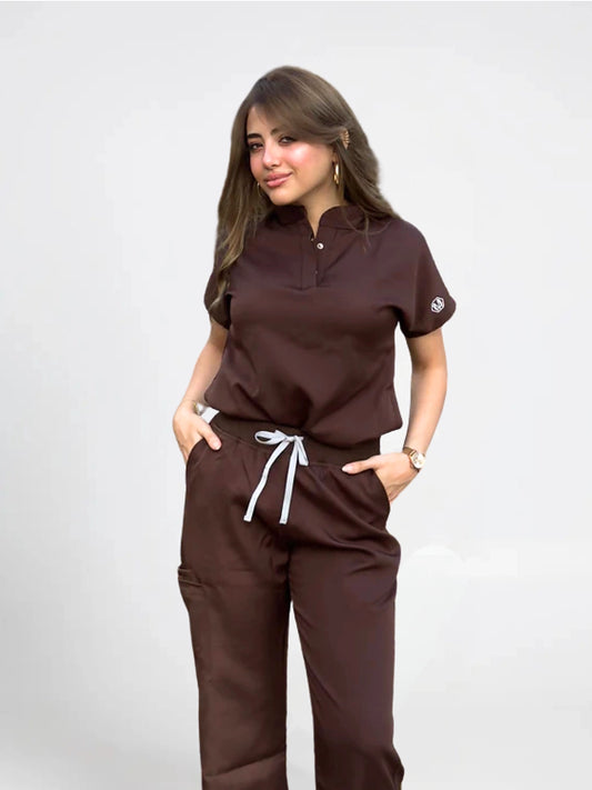 Female Half collar Brown Scrub