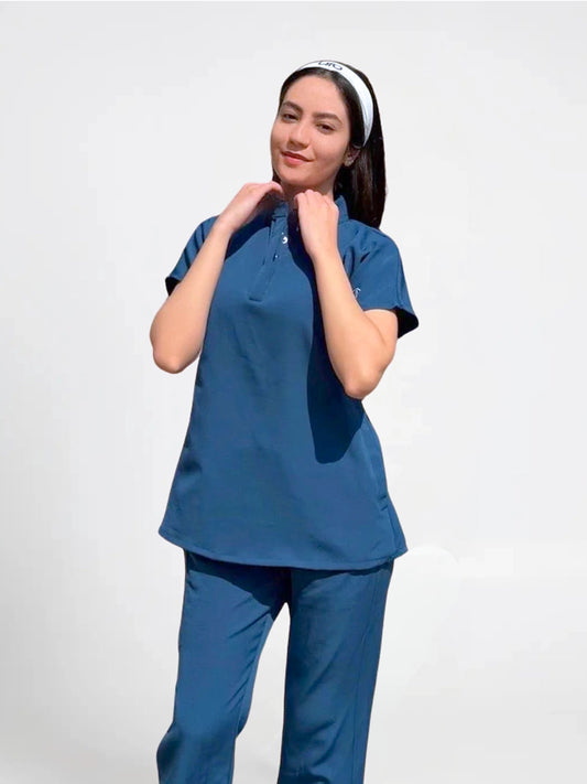 Female half collar Nile blue scrub