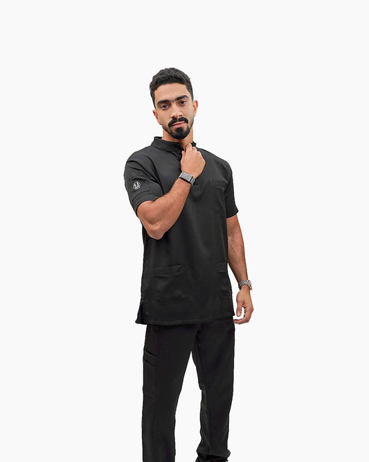 Unisex half collar black scrub