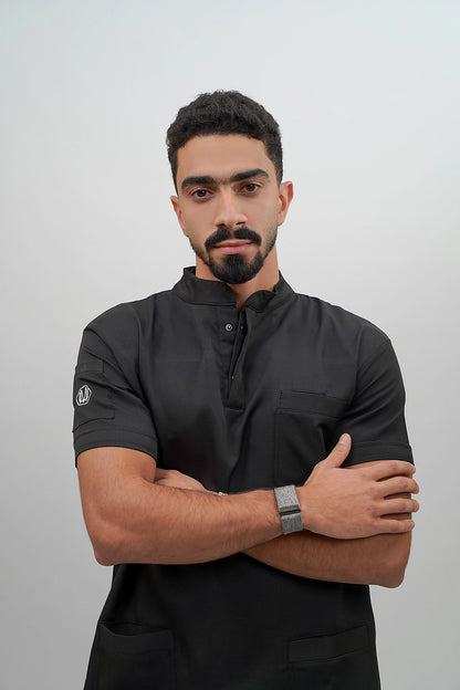 Unisex half collar black scrub