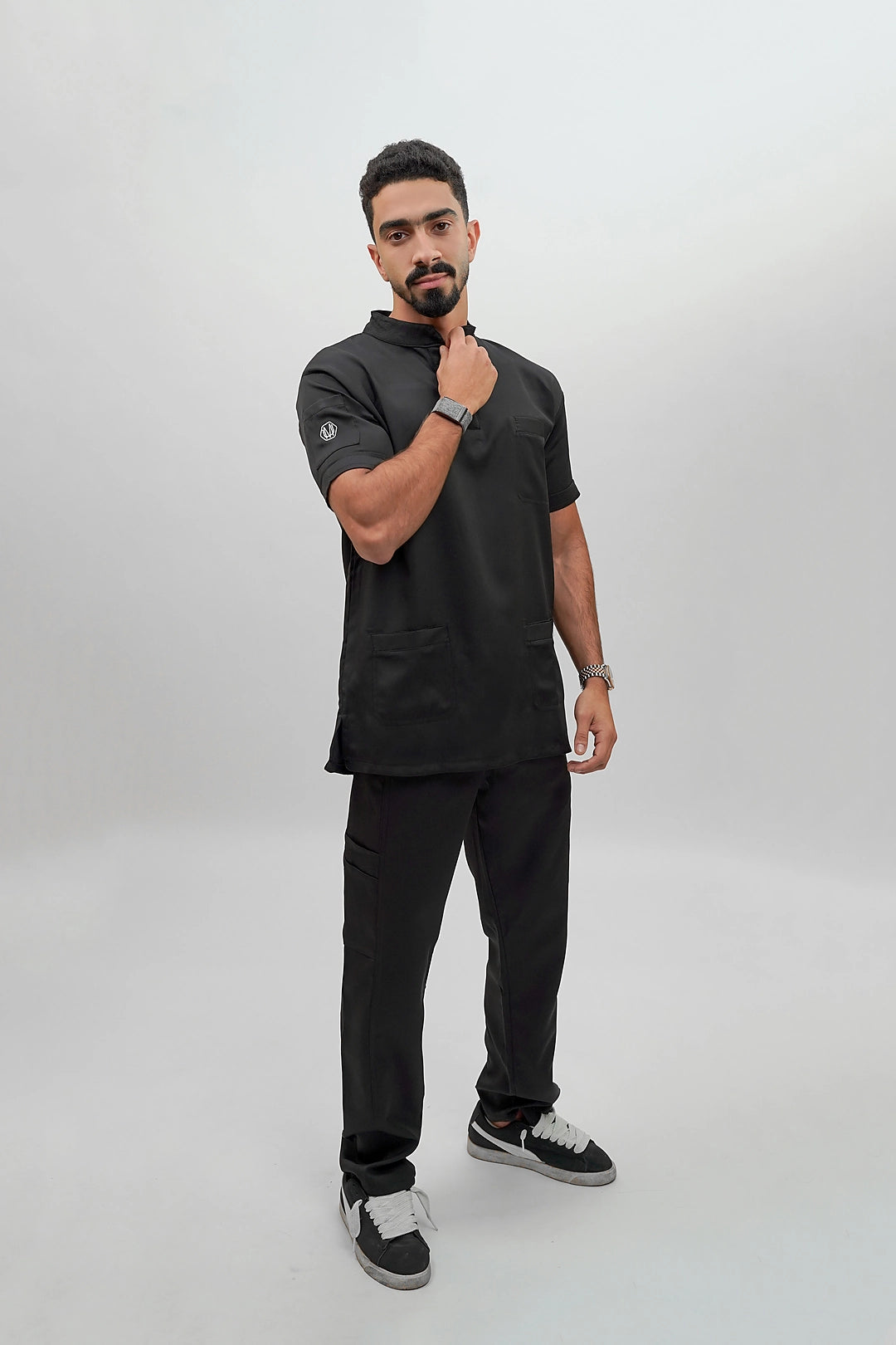 Unisex half collar black scrub